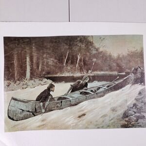 Frederic Remington Canoe Wilderness Art‎ Canvas 17x12 Brown